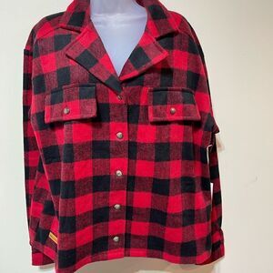 Simply Southern Buffalo Plaid Shacket Womens L Red Black NWT